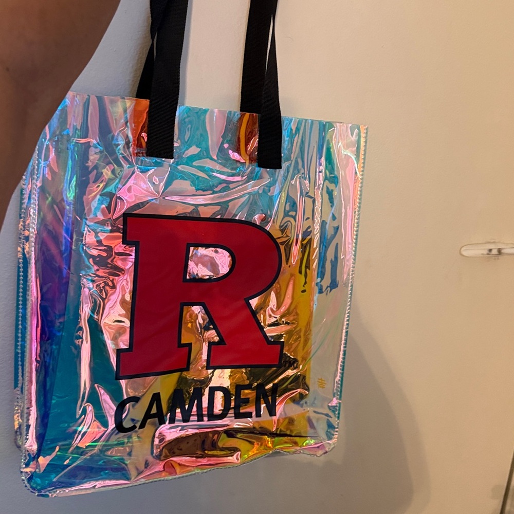 Iridescent Rutgers Camden Tote Bag with Red 'R'